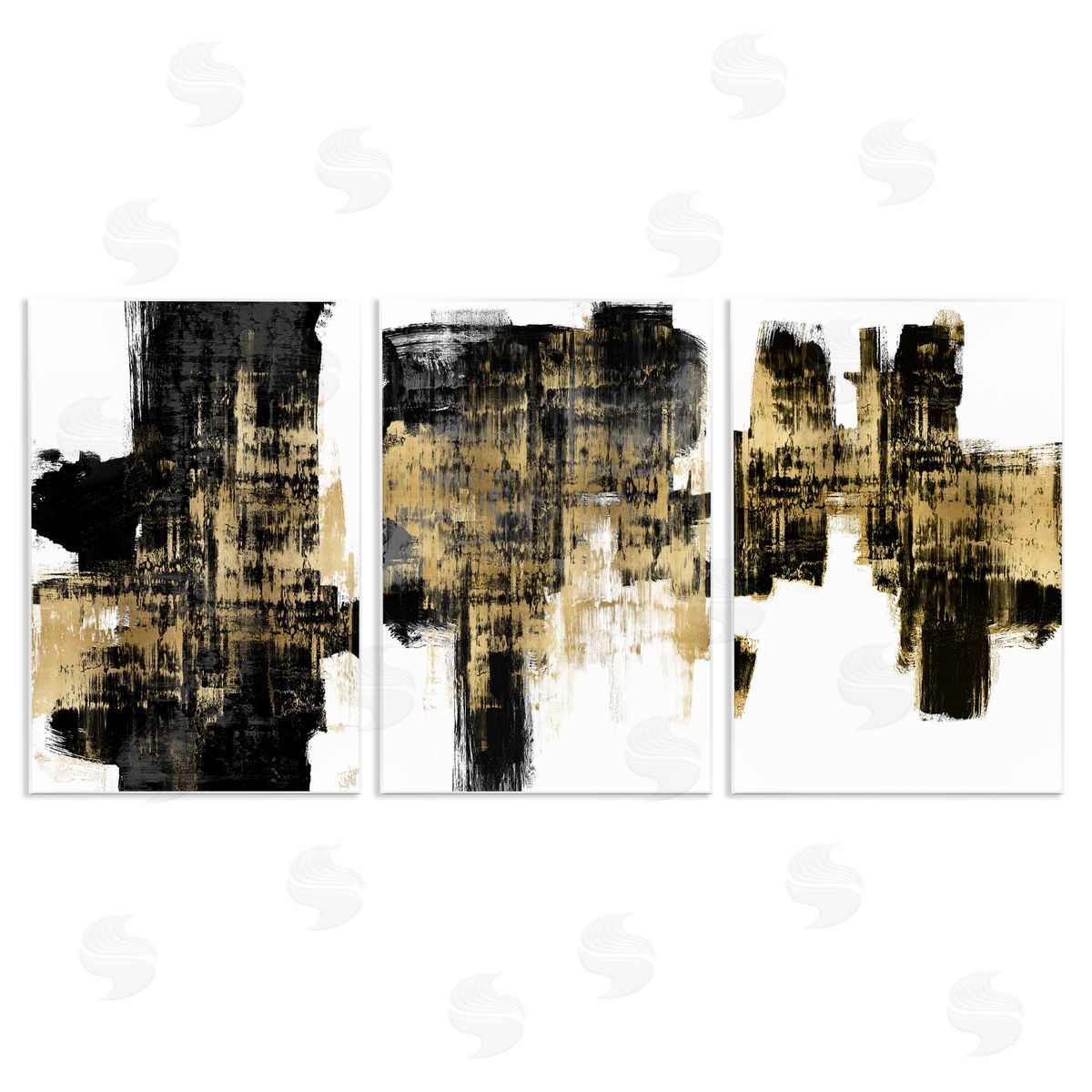 Bold Black Brushstrokes with Gold Wood Plaque Wall Art, Home Decor by Alex Wise