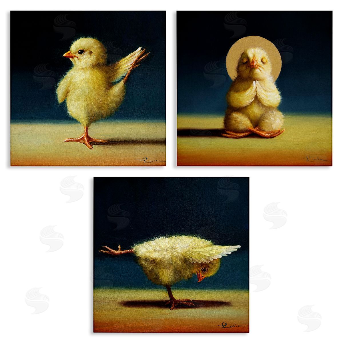 Yoga Chick Trio Stretching Poses Canvas Wall Art, Home Decor by Lucia Heffernan