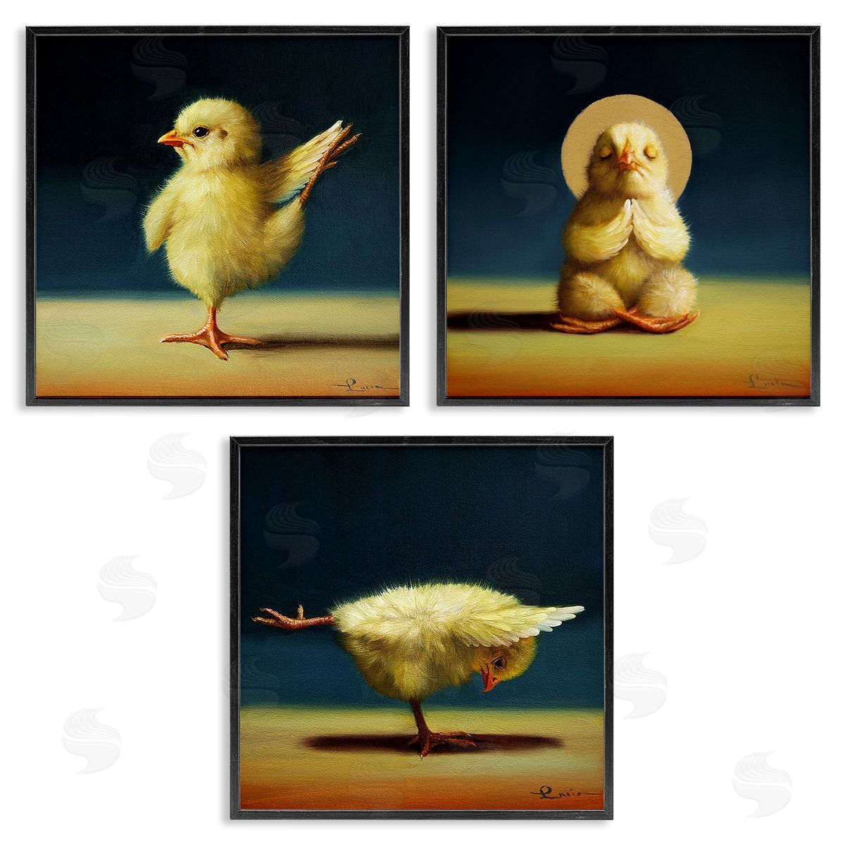 Yoga Chick Trio Stretching Poses Black Frame Print Wall Art, Home Decor by Lucia Heffernan