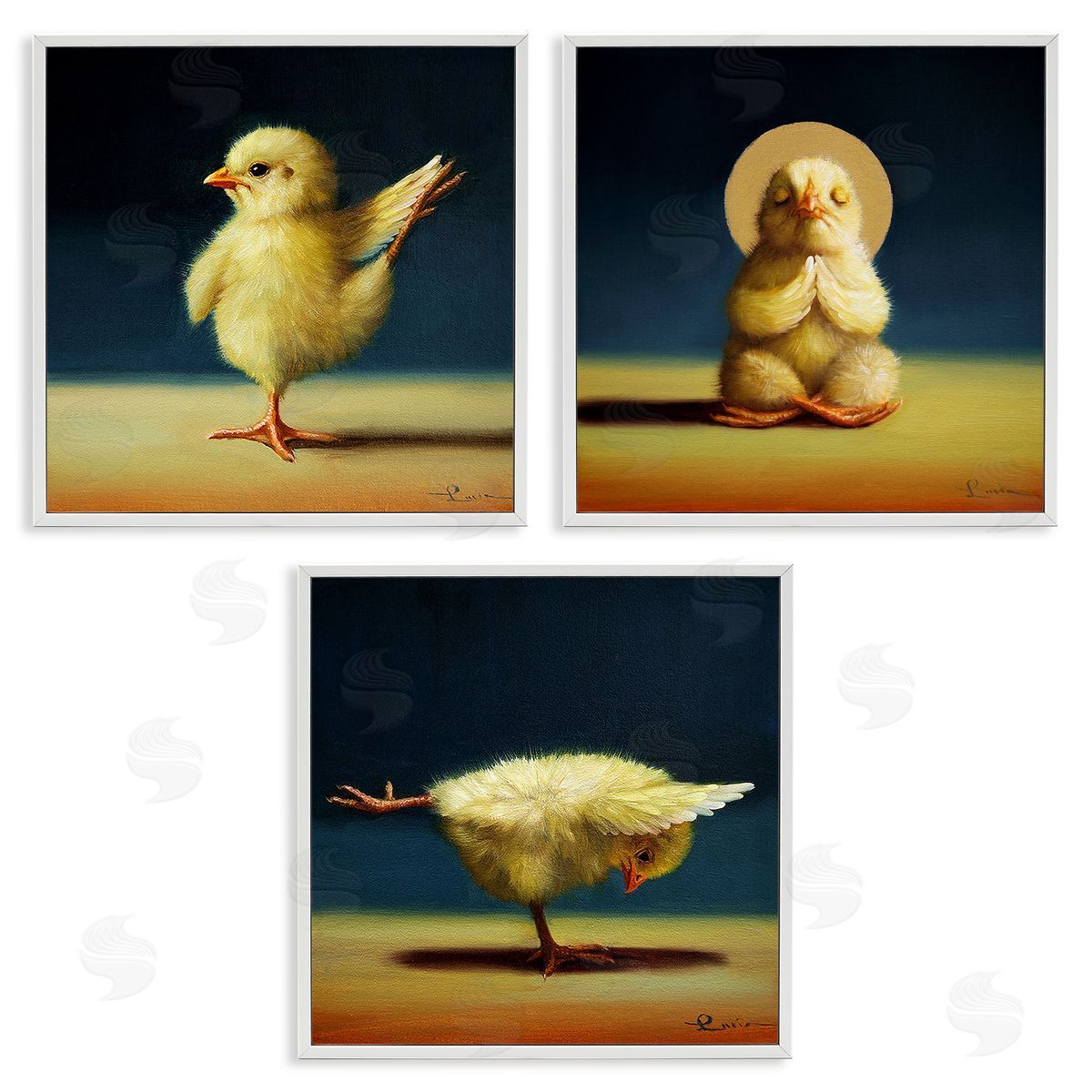 Yoga Chick Trio Stretching Poses White Frame Print Wall Art, Home Decor by Lucia Heffernan