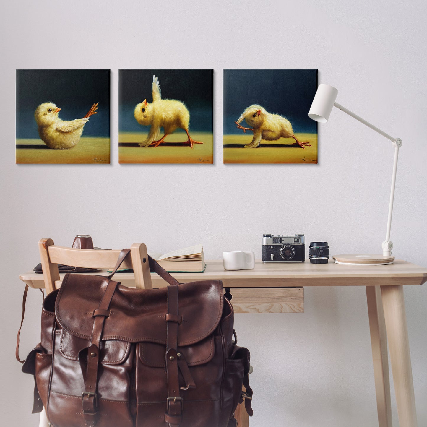 Yoga Chick Trio Funny Farm Animals Canvas Wall Art in Room, Home Decor by Lucia Heffernan