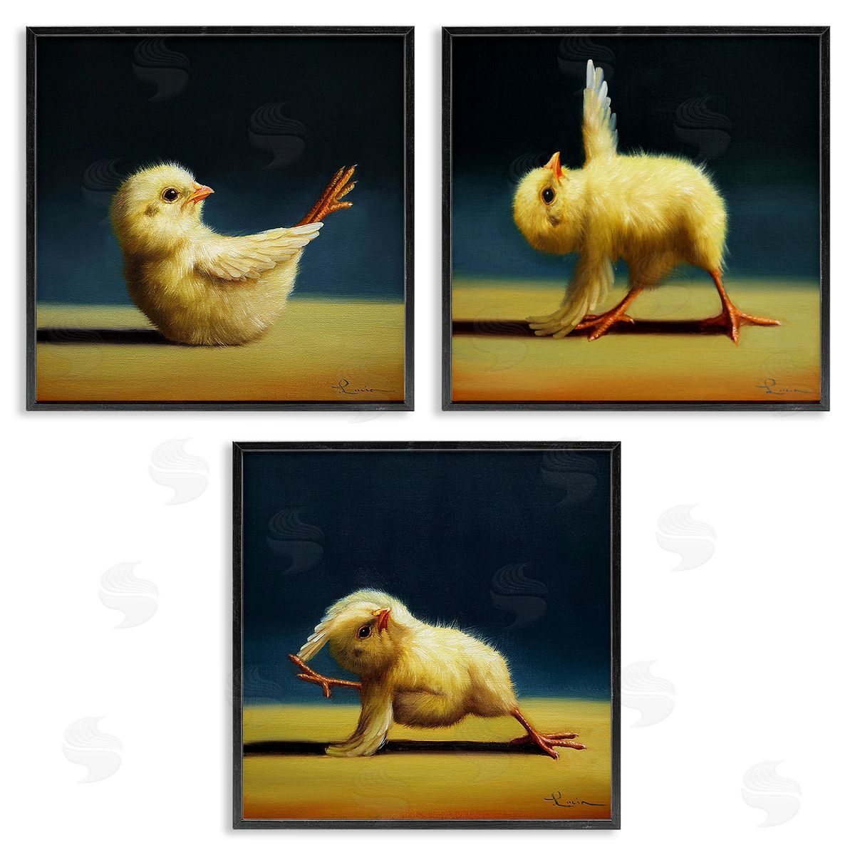 Yoga Chick Trio Funny Farm Animals Black Frame Print Wall Art, Home Decor by Lucia Heffernan