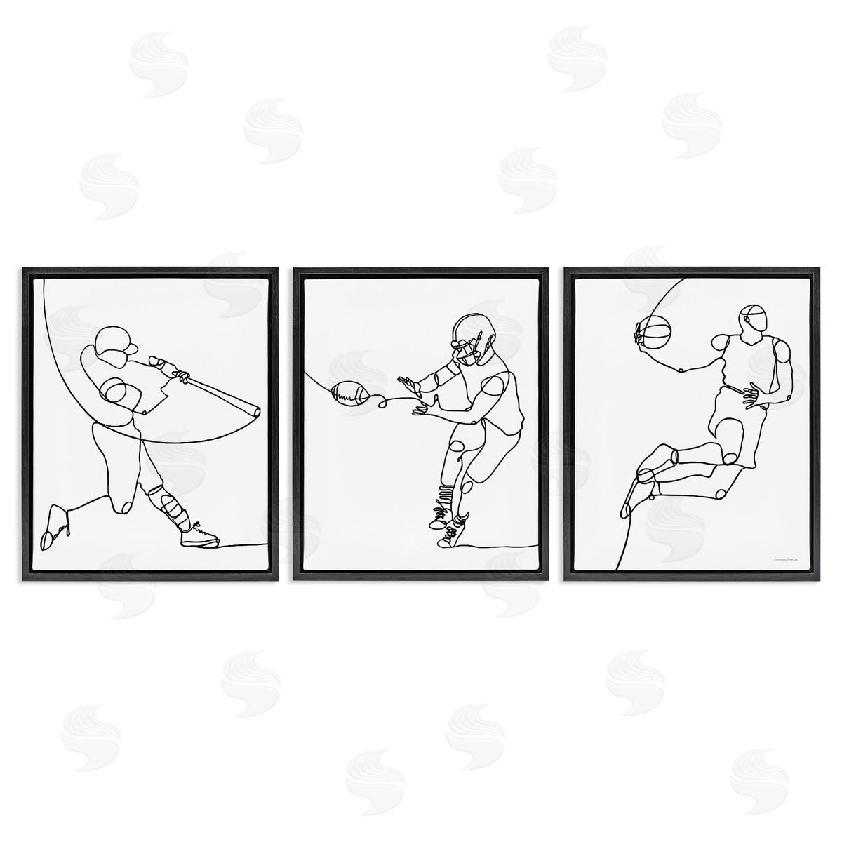 Simple Line Doodle Playing Sports Black Floating Frame Canvas Wall Art, Home Decor by Kamdon Kreations