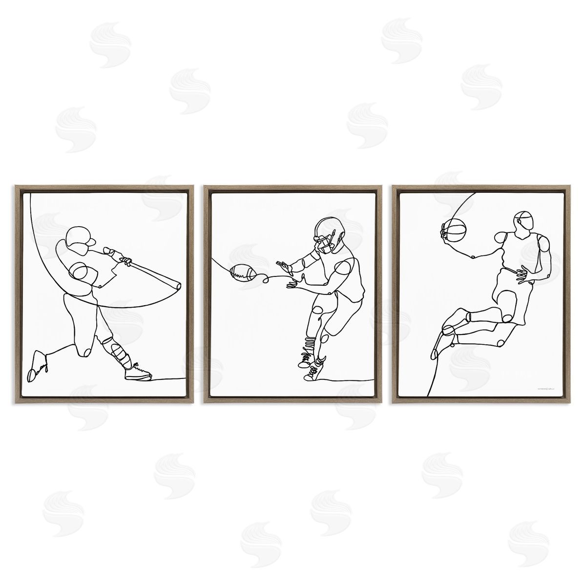 Simple Line Doodle Playing Sports Brown Floating Frame Canvas Wall Art, Home Decor by Kamdon Kreations