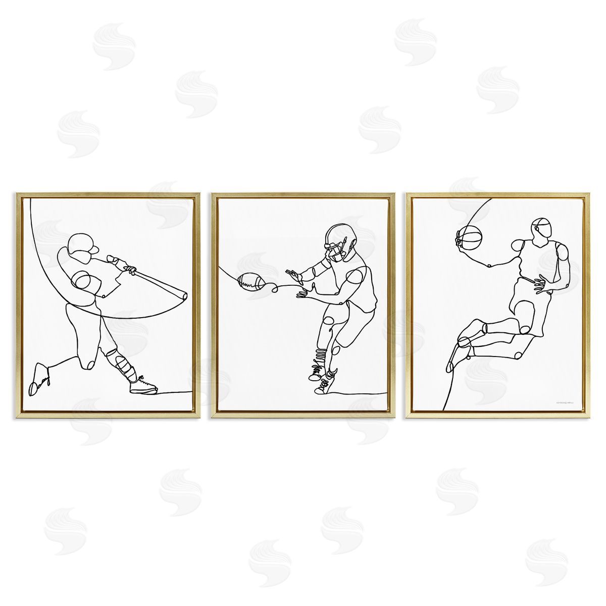 Simple Line Doodle Playing Sports Gold Floating Frame Canvas Wall Art, Home Decor by Kamdon Kreations