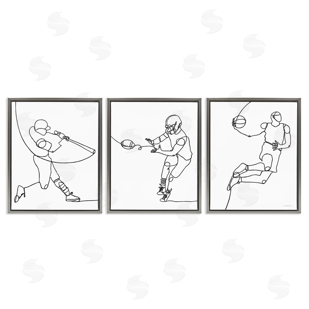 Simple Line Doodle Playing Sports Grey Floating Frame Canvas Wall Art, Home Decor by Kamdon Kreations