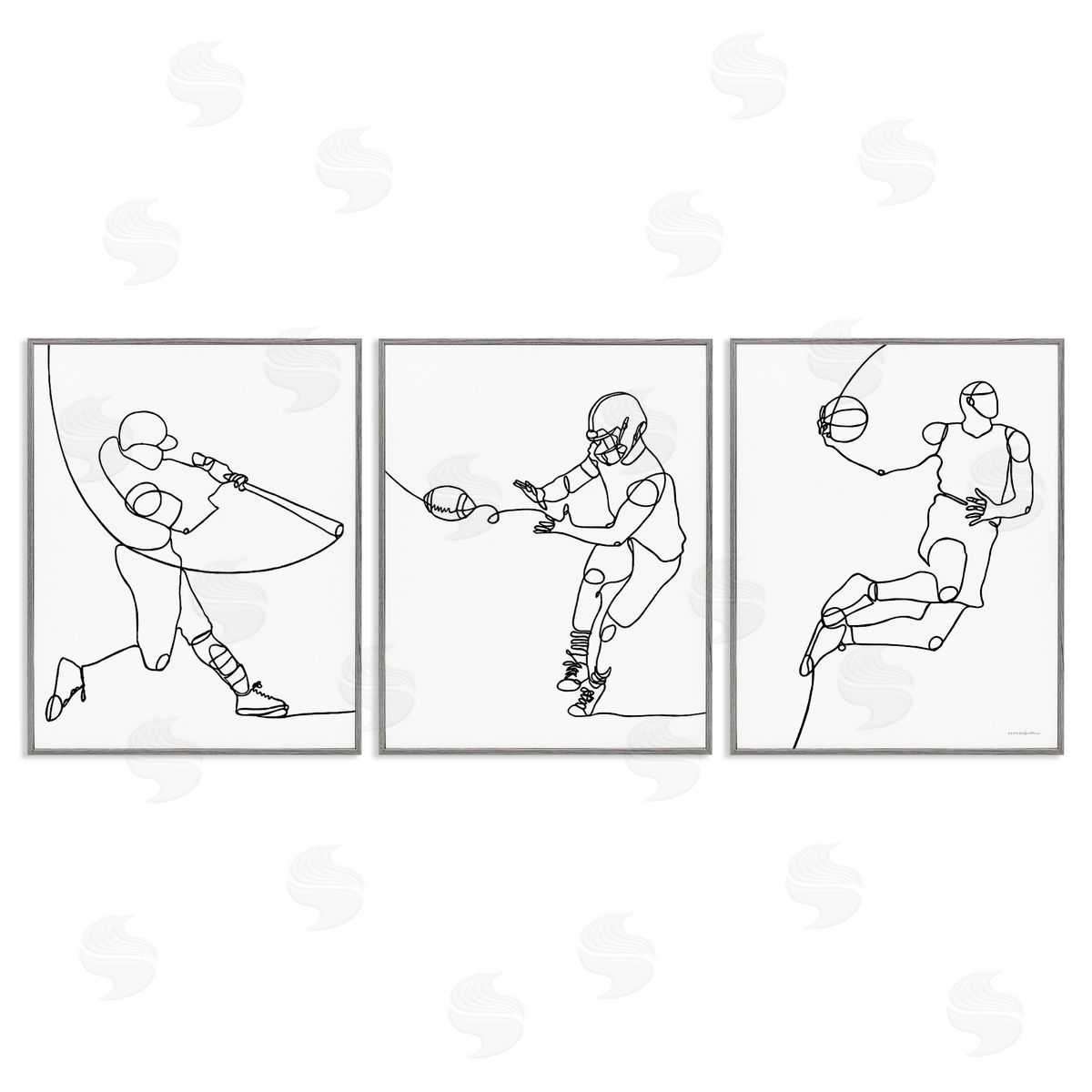 Simple Line Doodle Playing Sports Grey Frame Print Wall Art, Home Decor by Kamdon Kreations