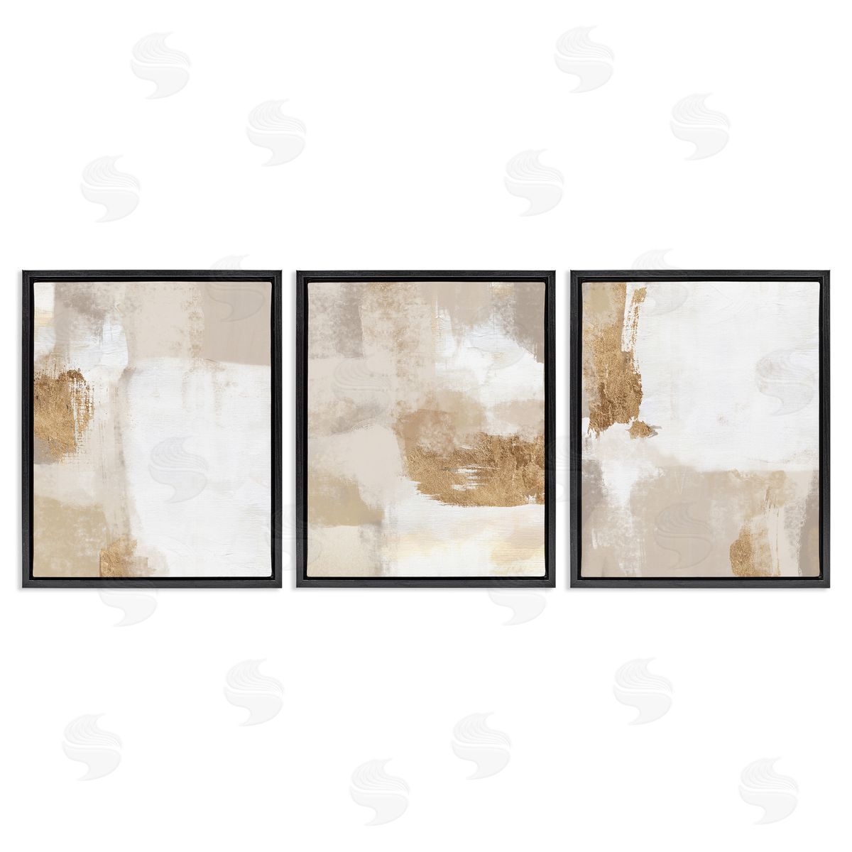 Beige Modern Abstraction Black Floating Frame Canvas Wall Art, Home Decor by Ros Ruseva