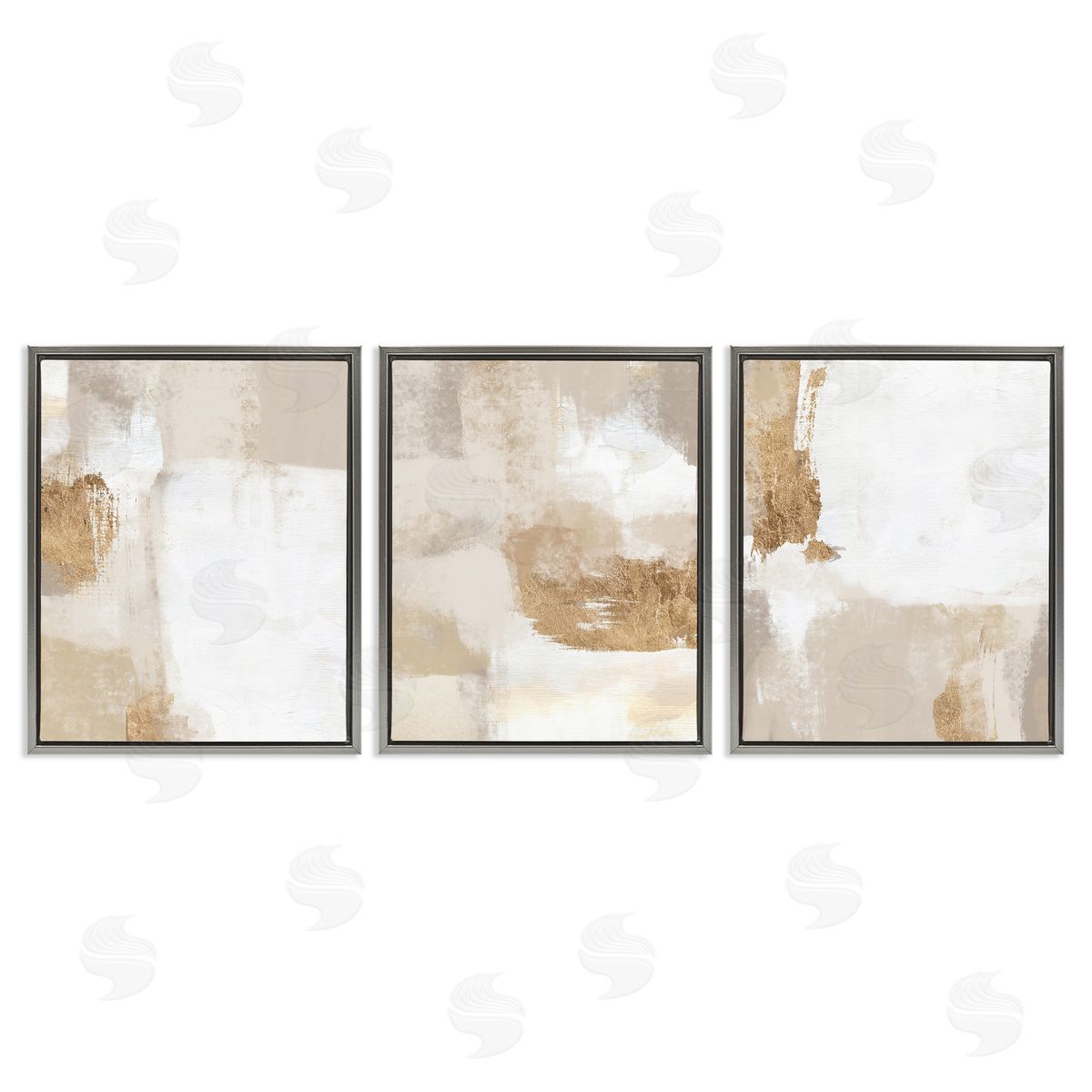 Beige Modern Abstraction Grey Floating Frame Canvas Wall Art, Home Decor by Ros Ruseva