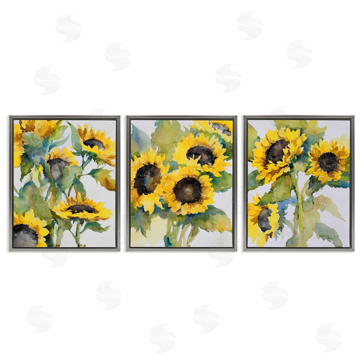 Blooming Country Sunflowers Grey Floating Frame Canvas Wall Art, Home Decor by Theresa Troise Heidel