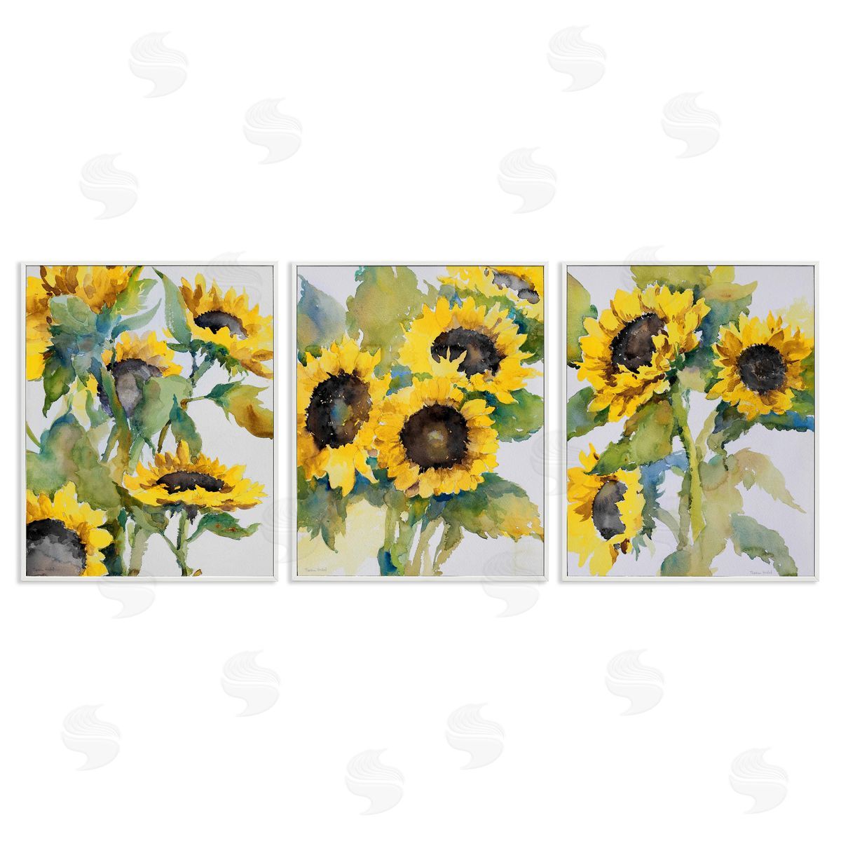Blooming Country Sunflowers White Frame Print Wall Art, Home Decor by Theresa Troise Heidel
