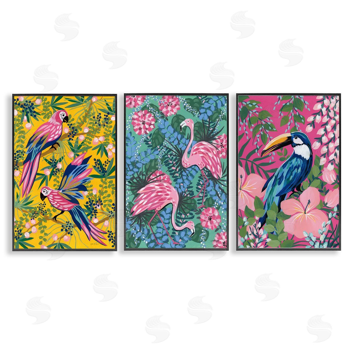 Tropical Birds & Botanicals Black Frame Print Wall Art, Home Decor by Yvette St. Amant