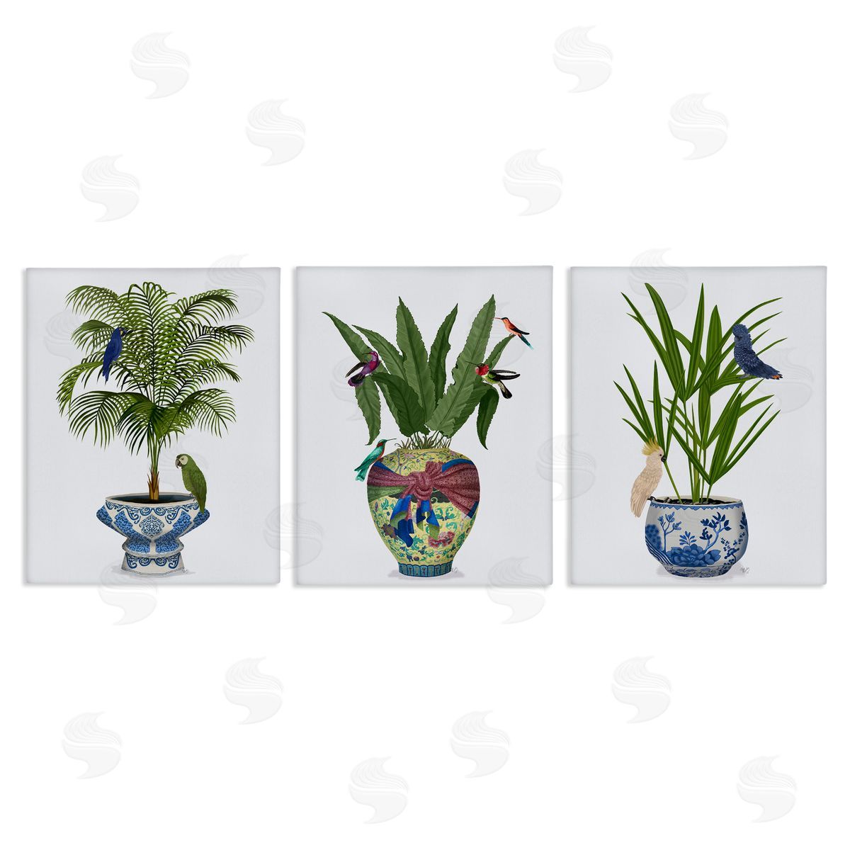 Traditional House Plant Vases Canvas Wall Art, Home Decor by Fab Funky