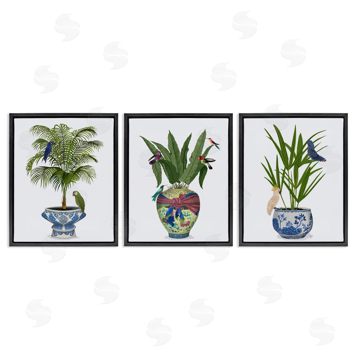 Traditional House Plant Vases Black Floating Frame Canvas Wall Art, Home Decor by Fab Funky