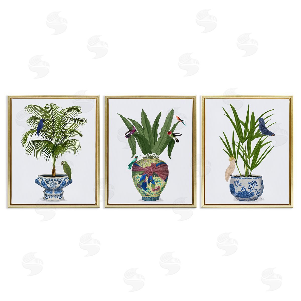 Traditional House Plant Vases Gold Floating Frame Canvas Wall Art, Home Decor by Fab Funky