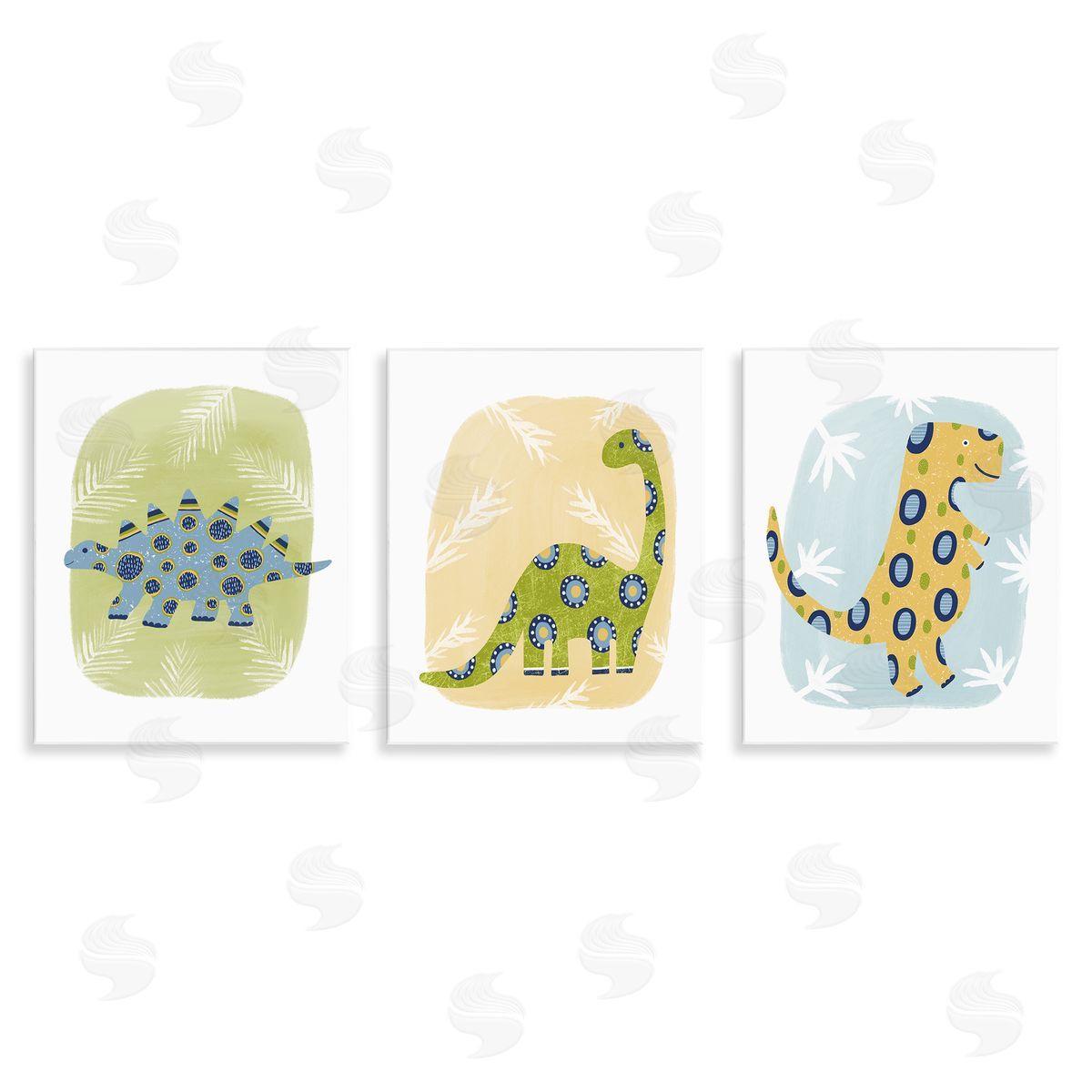 Three Patterned Dinosaurs Wood Plaque Wall Art, Home Decor by Lisa Nohren