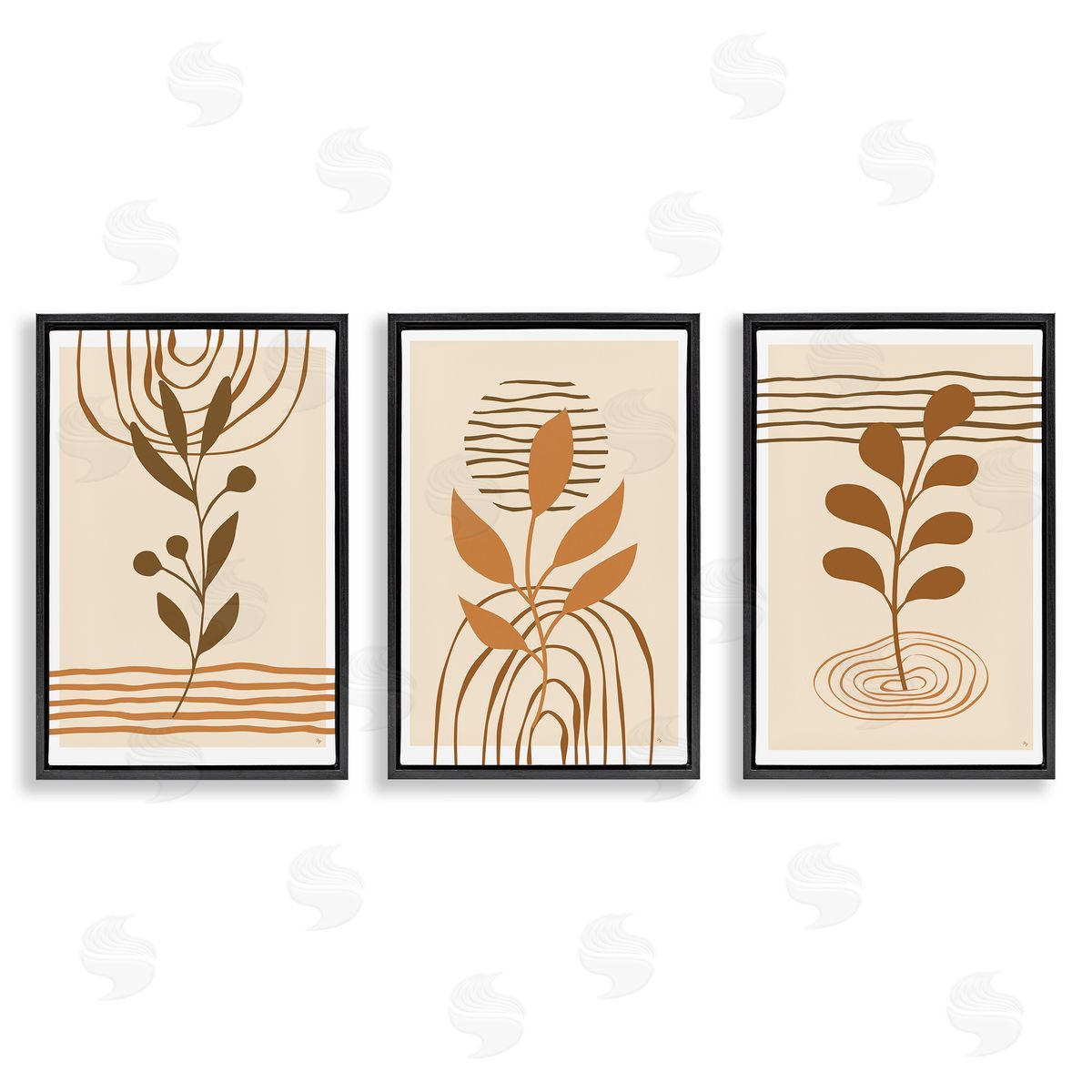 Boho Sprigs & Line Patterns Black Floating Frame Canvas Wall Art, Home Decor by Martina Pavlova