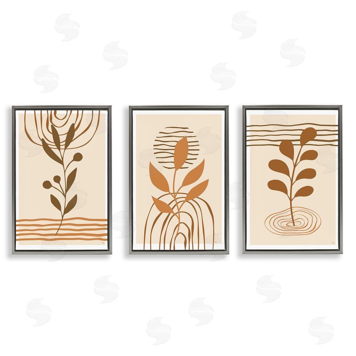 Boho Sprigs & Line Patterns Grey Floating Frame Canvas Wall Art, Home Decor by Martina Pavlova