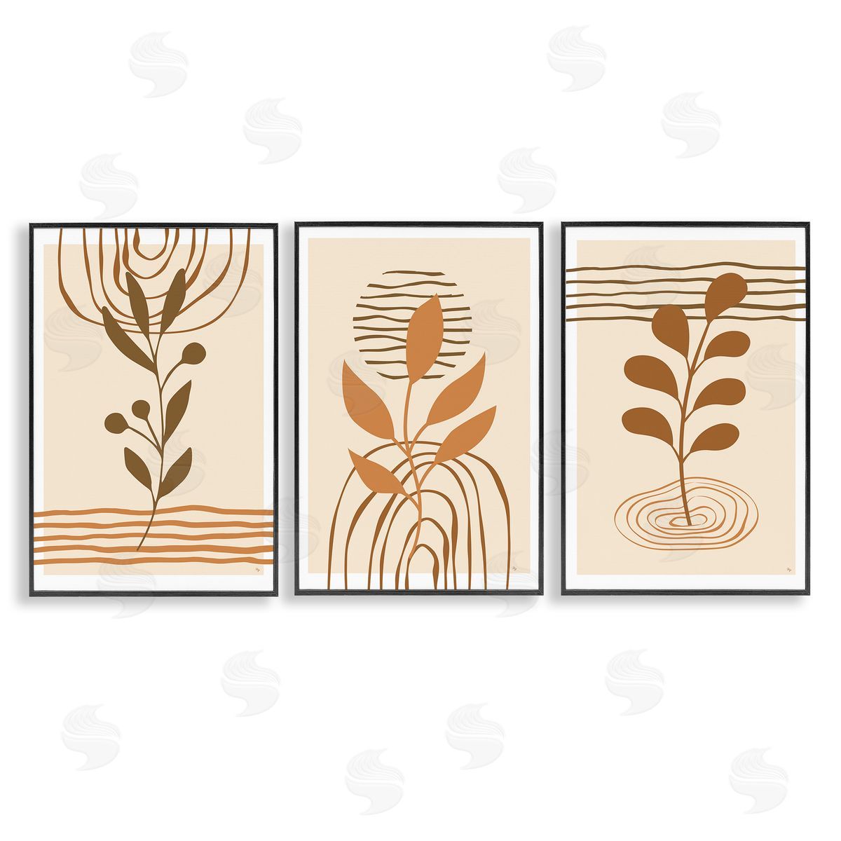 Boho Sprigs & Line Patterns Black Frame Print Wall Art, Home Decor by Martina Pavlova