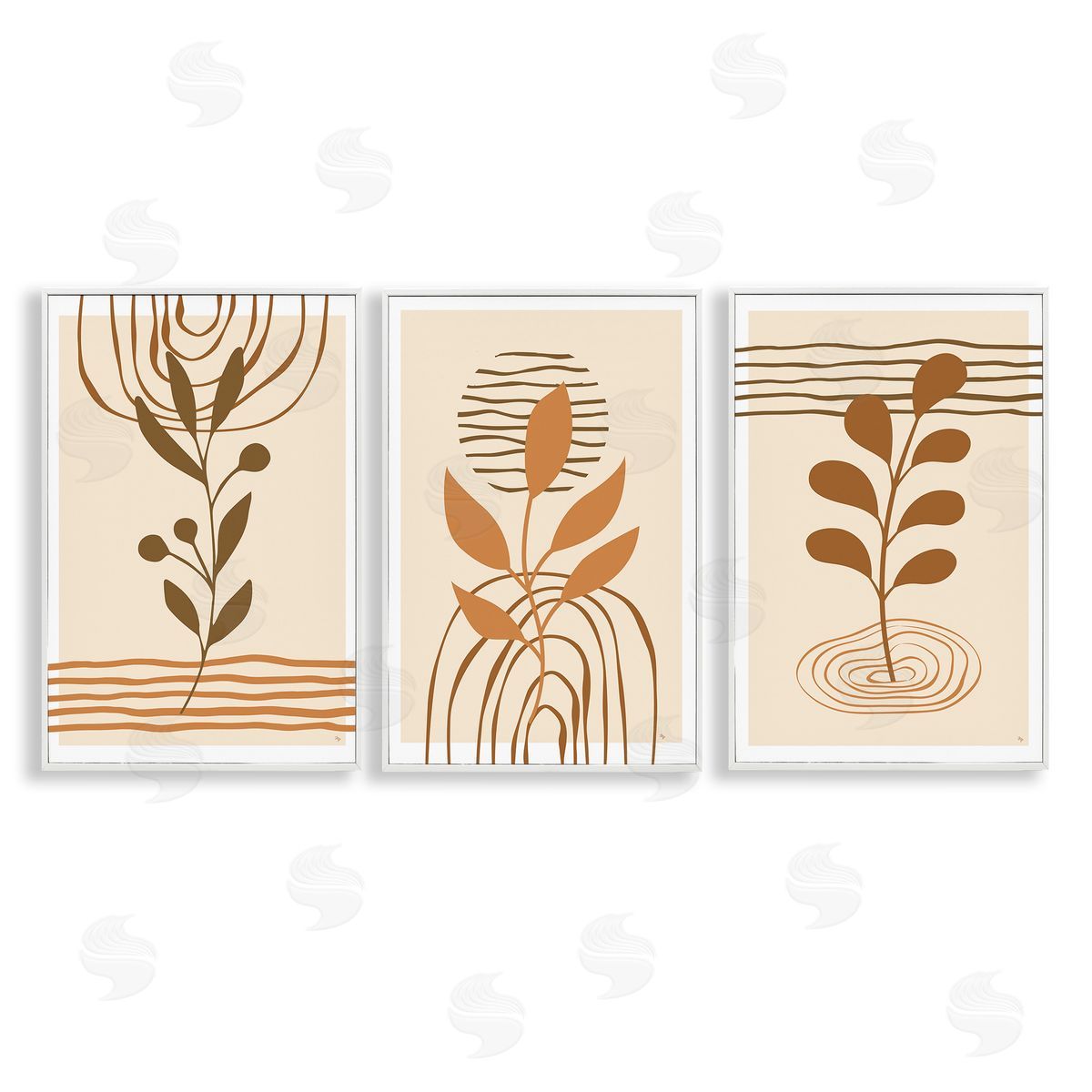 Boho Sprigs & Line Patterns White Frame Print Wall Art, Home Decor by Martina Pavlova
