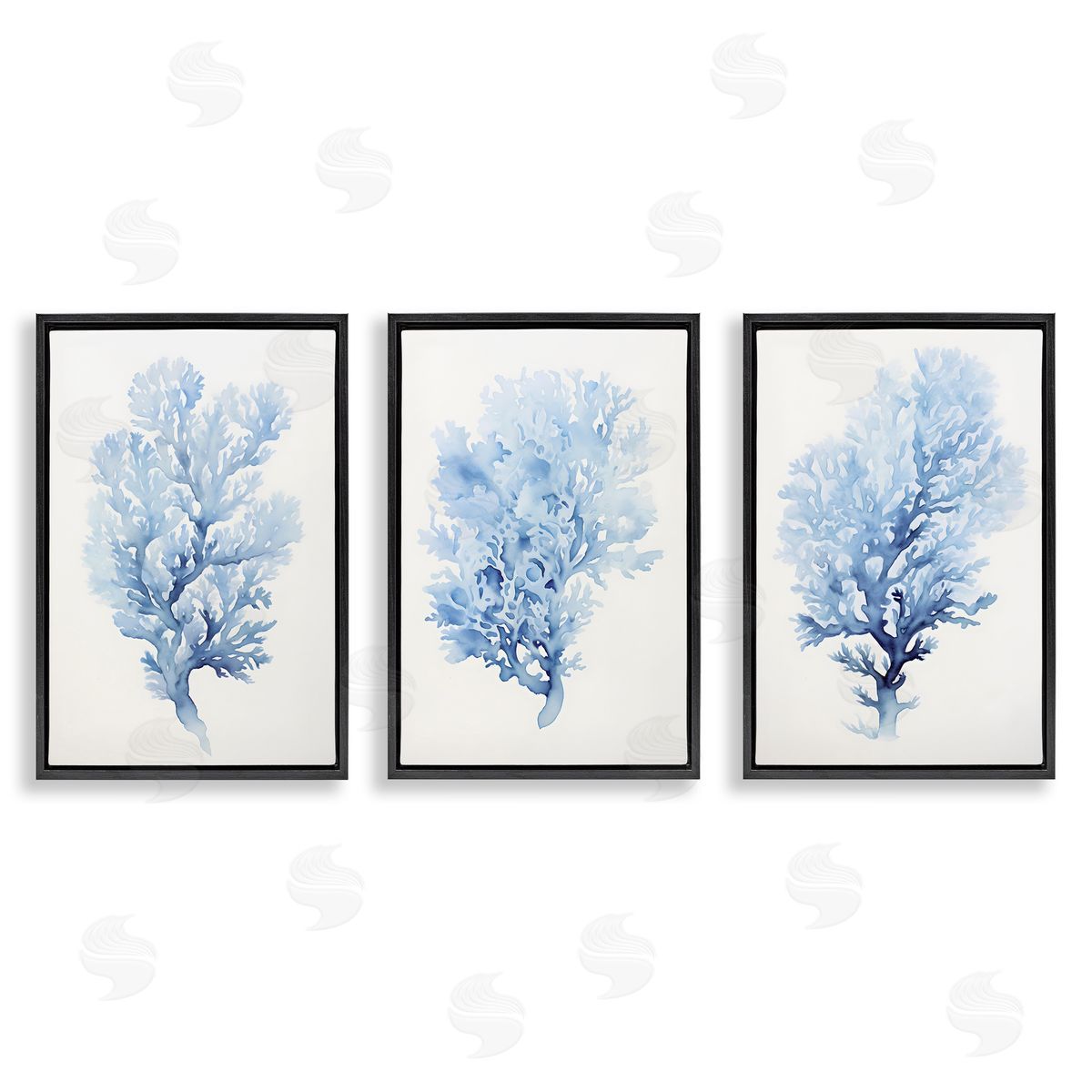 Indigo Coral Watercolors Black Floating Frame Canvas Wall Art, Home Decor by Petal Prints Design