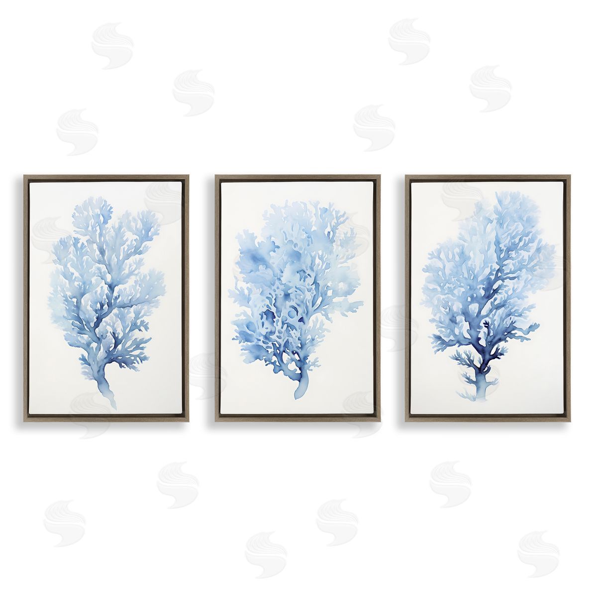 Indigo Coral Watercolors Brown Floating Frame Canvas Wall Art, Home Decor by Petal Prints Design