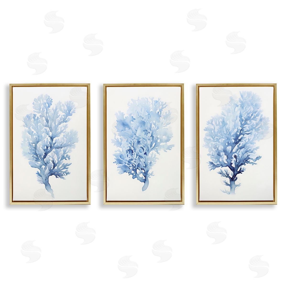 Indigo Coral Watercolors Gold Floating Frame Canvas Wall Art, Home Decor by Petal Prints Design