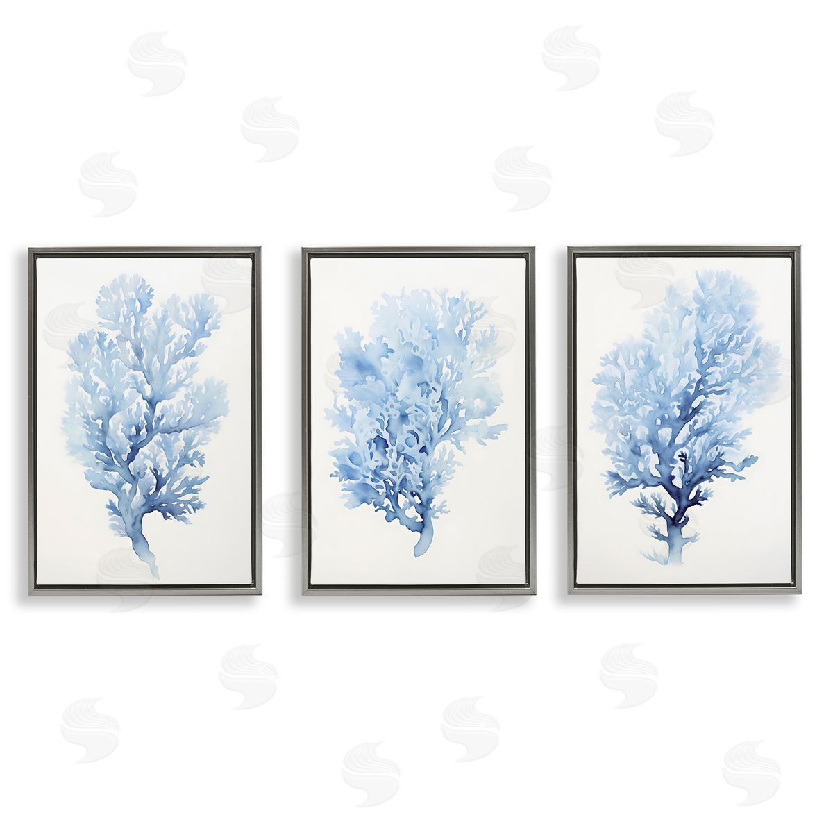 Indigo Coral Watercolors Grey Floating Frame Canvas Wall Art, Home Decor by Petal Prints Design
