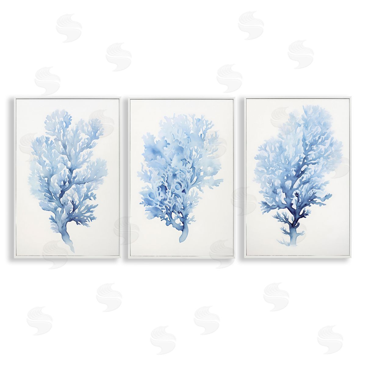 Indigo Coral Watercolors White Frame Print Wall Art, Home Decor by Petal Prints Design
