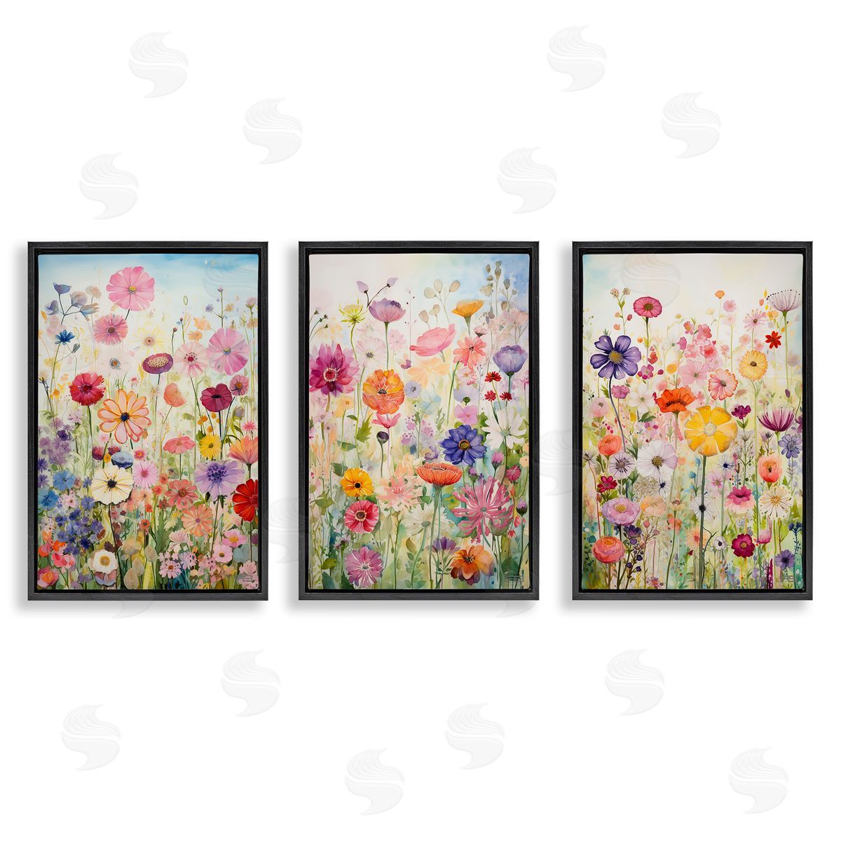 Bold Flower Meadow Horizon Black Floating Frame Canvas Wall Art, Home Decor by RB