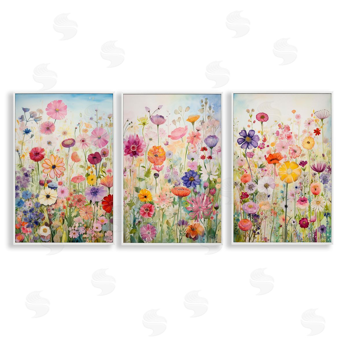 Bold Flower Meadow Horizon White Frame Print Wall Art, Home Decor by RB