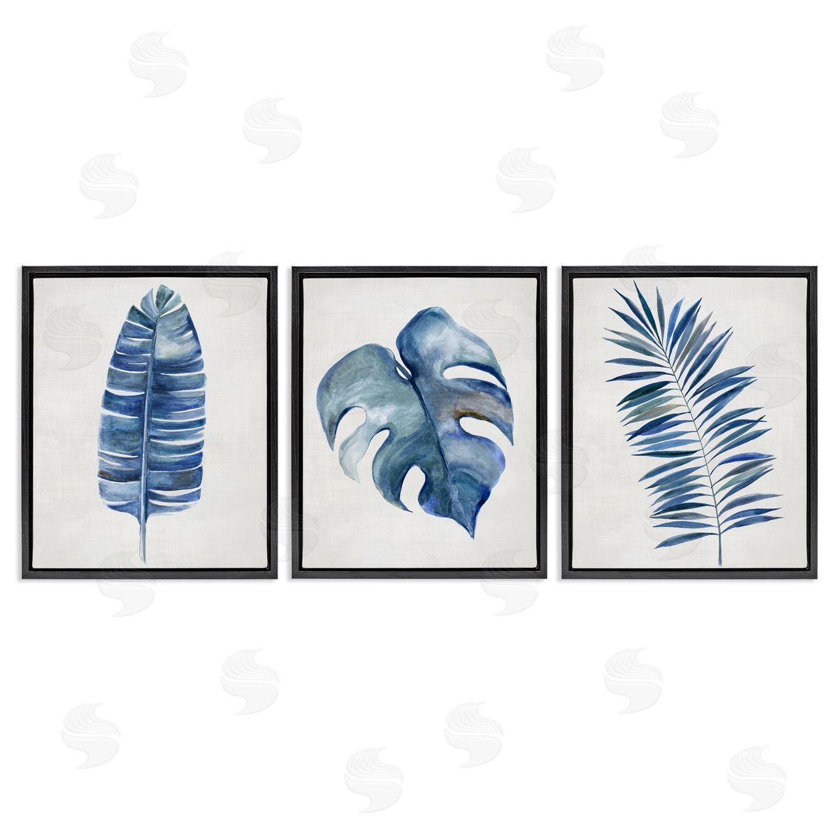 Vintage Tropical Leaves Black Floating Frame Canvas Wall Art, Home Decor by Hannah Dawson