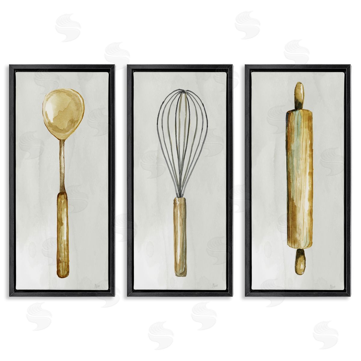 Traditional Kitchen Utensils Black Floating Frame Canvas Wall Art, Home Decor by Nan