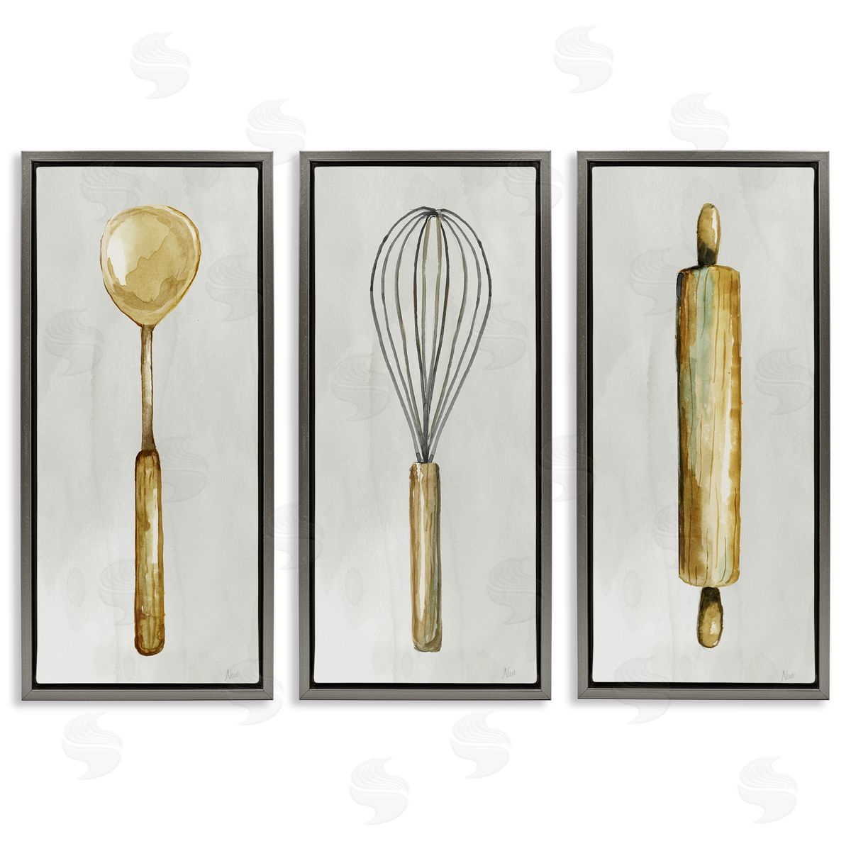 Traditional Kitchen Utensils Grey Floating Frame Canvas Wall Art, Home Decor by Nan