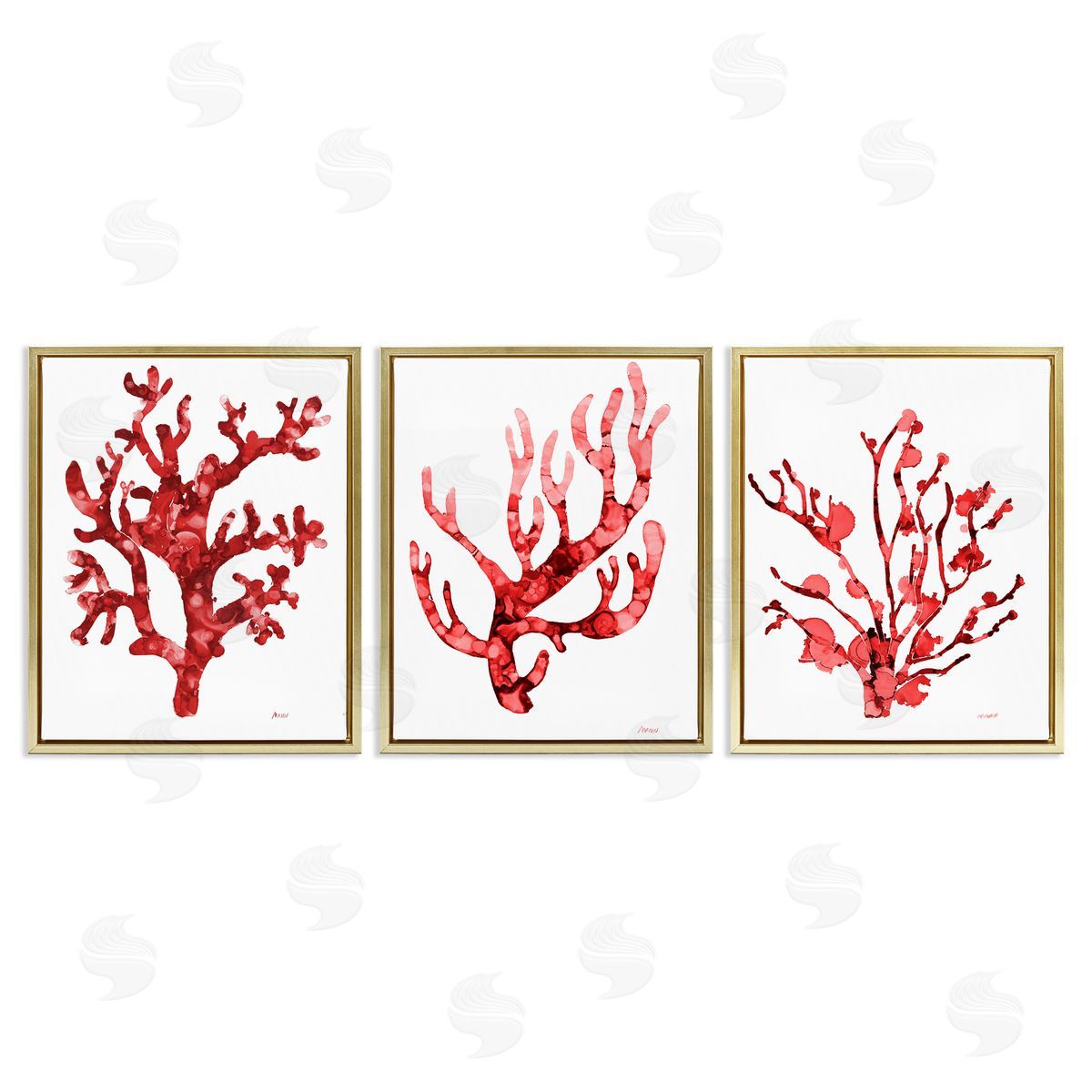 Bold Red Coral Gold Floating Frame Canvas Wall Art, Home Decor by Patti Mann