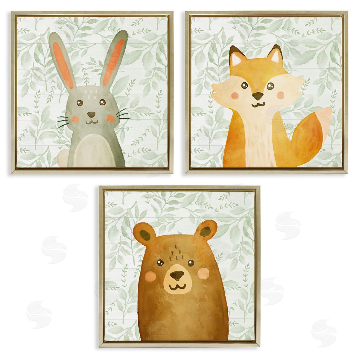 Joyful Woodland Animals Gold Floating Frame Canvas Wall Art, Home Decor by Kim Allen