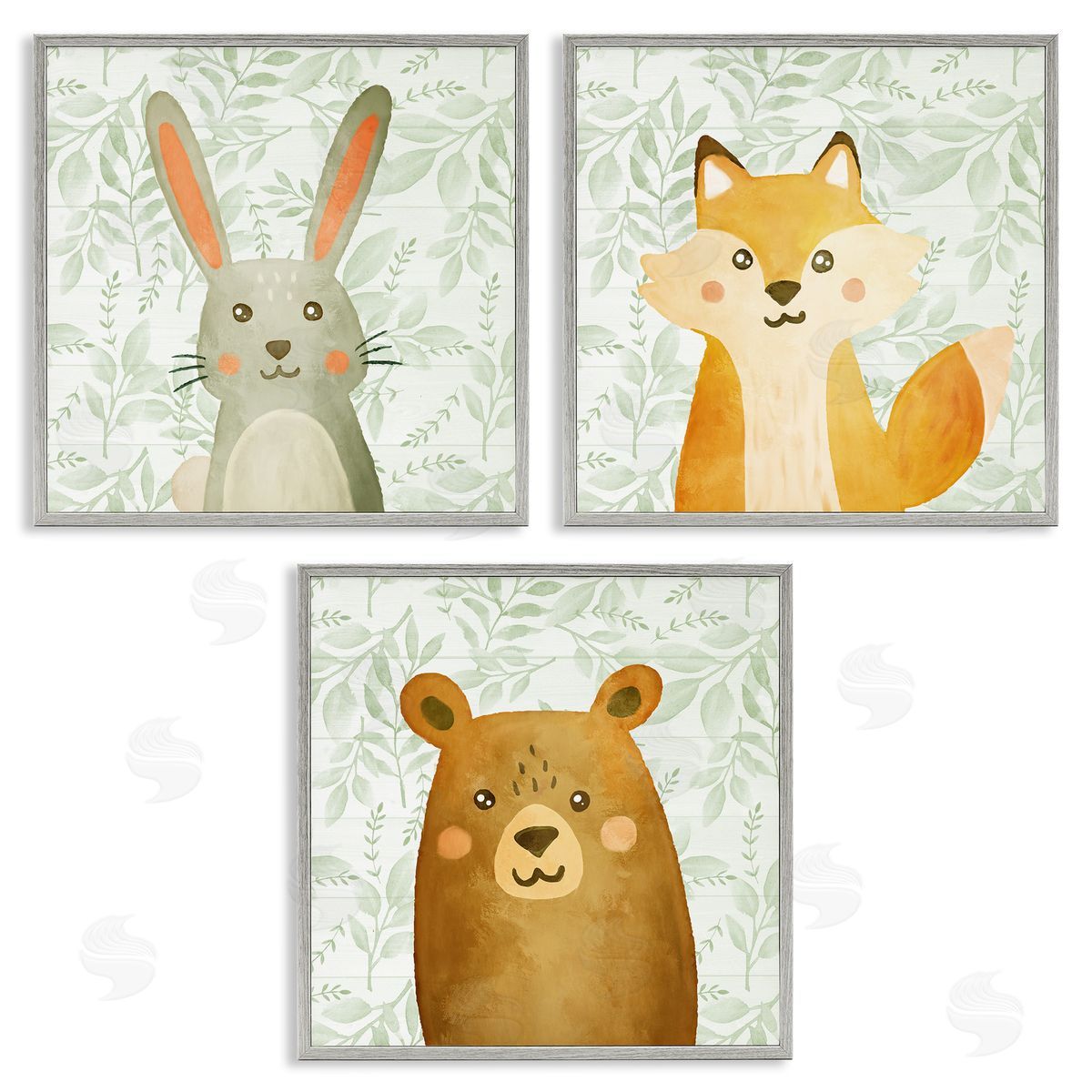 Joyful Woodland Animals Grey Frame Print Wall Art, Home Decor by Kim Allen