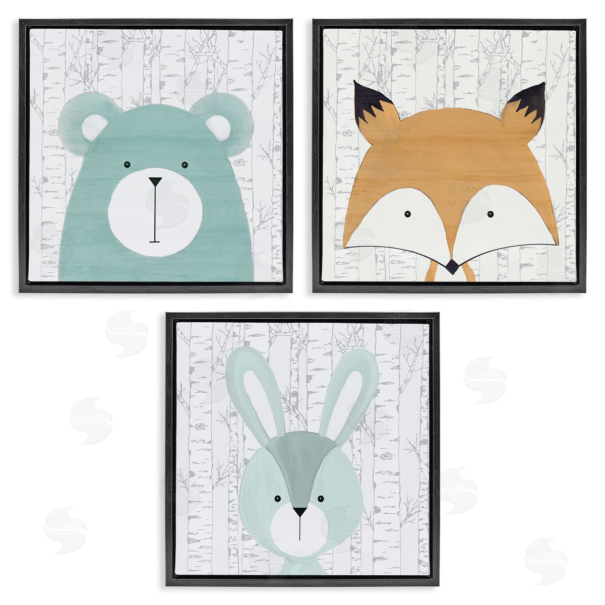 Whimsical Woodland Nursery Animals Black Floating Frame Canvas Wall Art, Home Decor by Kim Allen