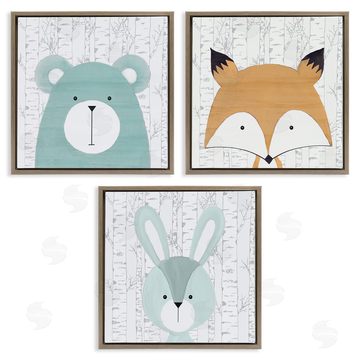 Whimsical Woodland Nursery Animals Brown Floating Frame Canvas Wall Art, Home Decor by Kim Allen