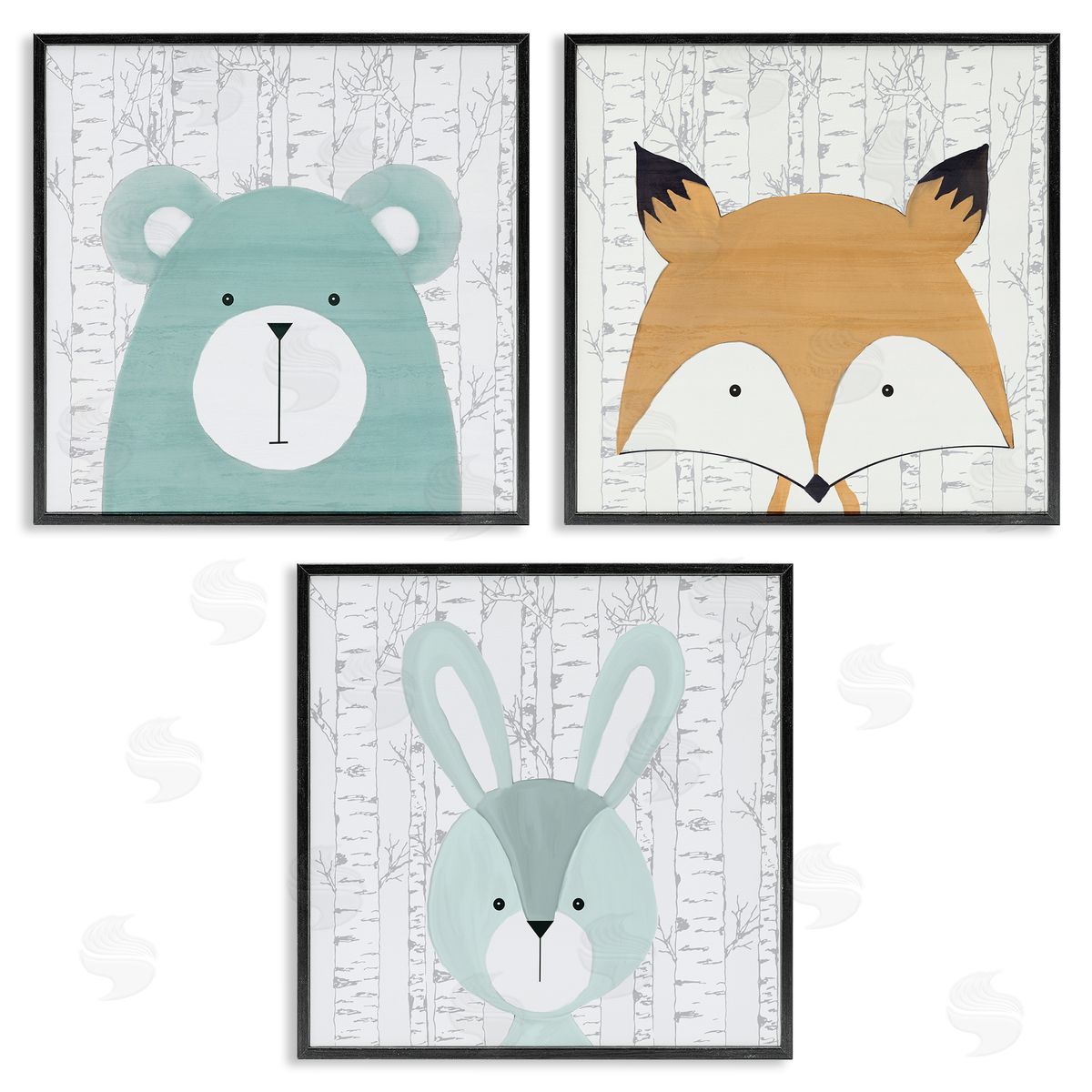 Whimsical Woodland Nursery Animals Black Frame Print Wall Art, Home Decor by Kim Allen