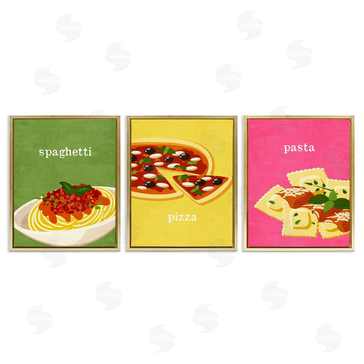 Italian Cuisine Meals Gold Floating Frame Canvas Wall Art, Home Decor by Kim Allen