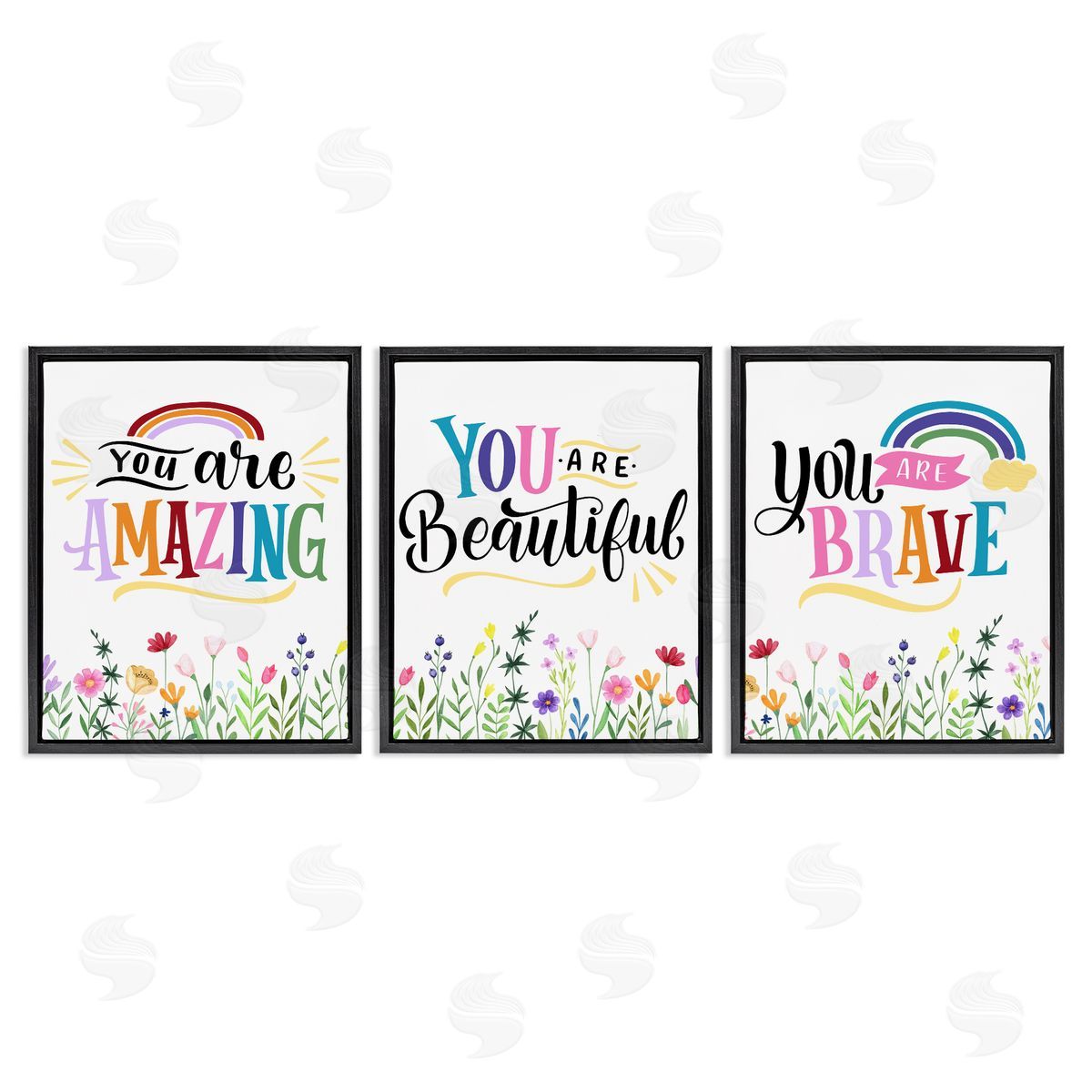 Confidence Sentiments with Florals Black Floating Frame Canvas Wall Art, Home Decor by Kim Allen
