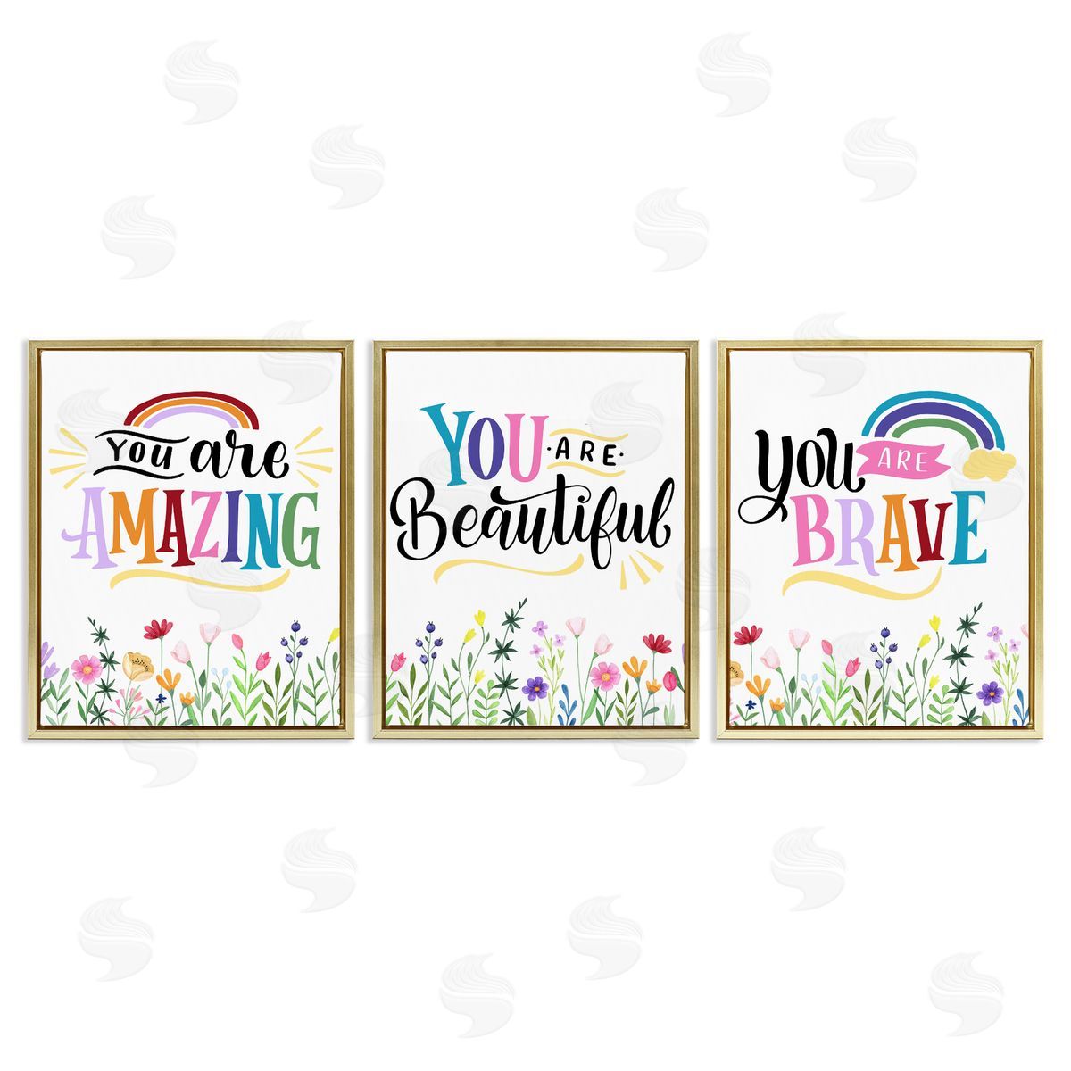 Confidence Sentiments with Florals Gold Floating Frame Canvas Wall Art, Home Decor by Kim Allen