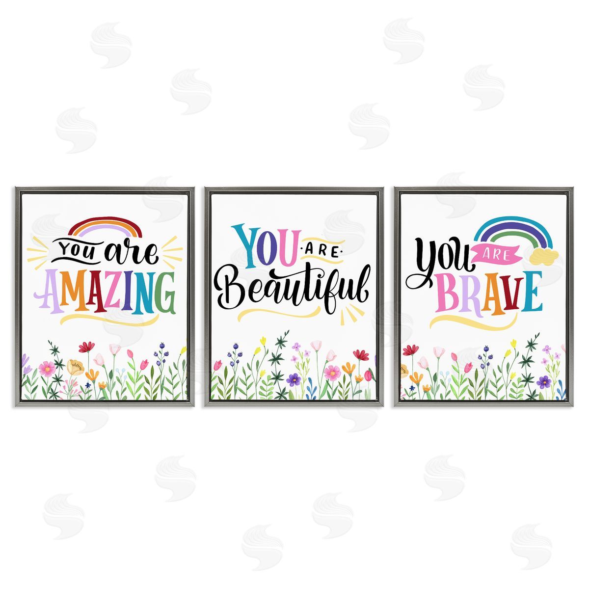 Confidence Sentiments with Florals Grey Floating Frame Canvas Wall Art, Home Decor by Kim Allen
