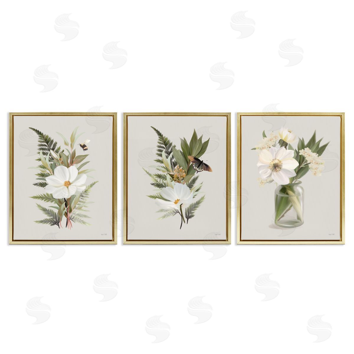 Country Magnolia Bundles Gold Floating Frame Canvas Wall Art, Home Decor by House Fenway