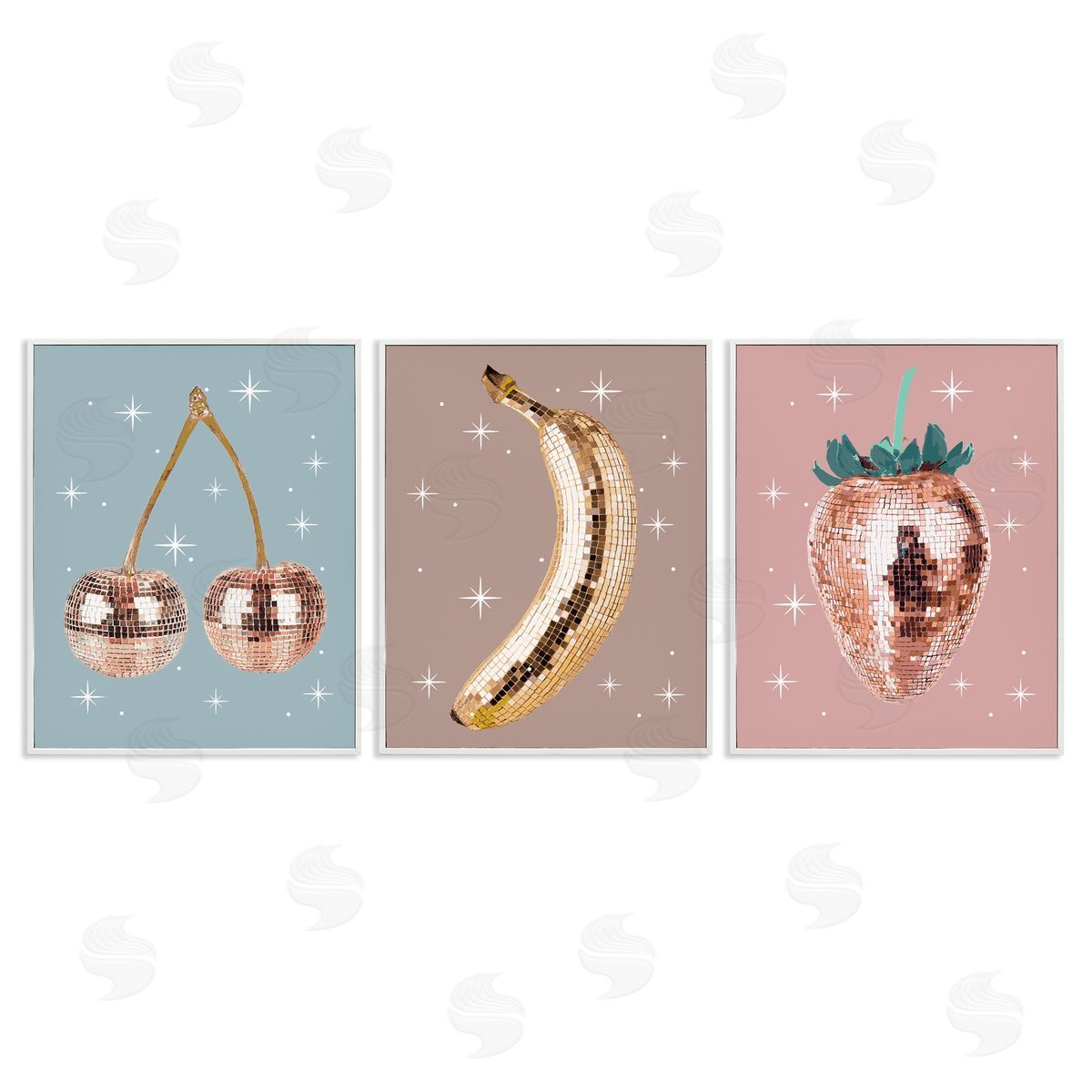 Glam Disco Fruits White Frame Print Wall Art, Home Decor by Stupell Studio