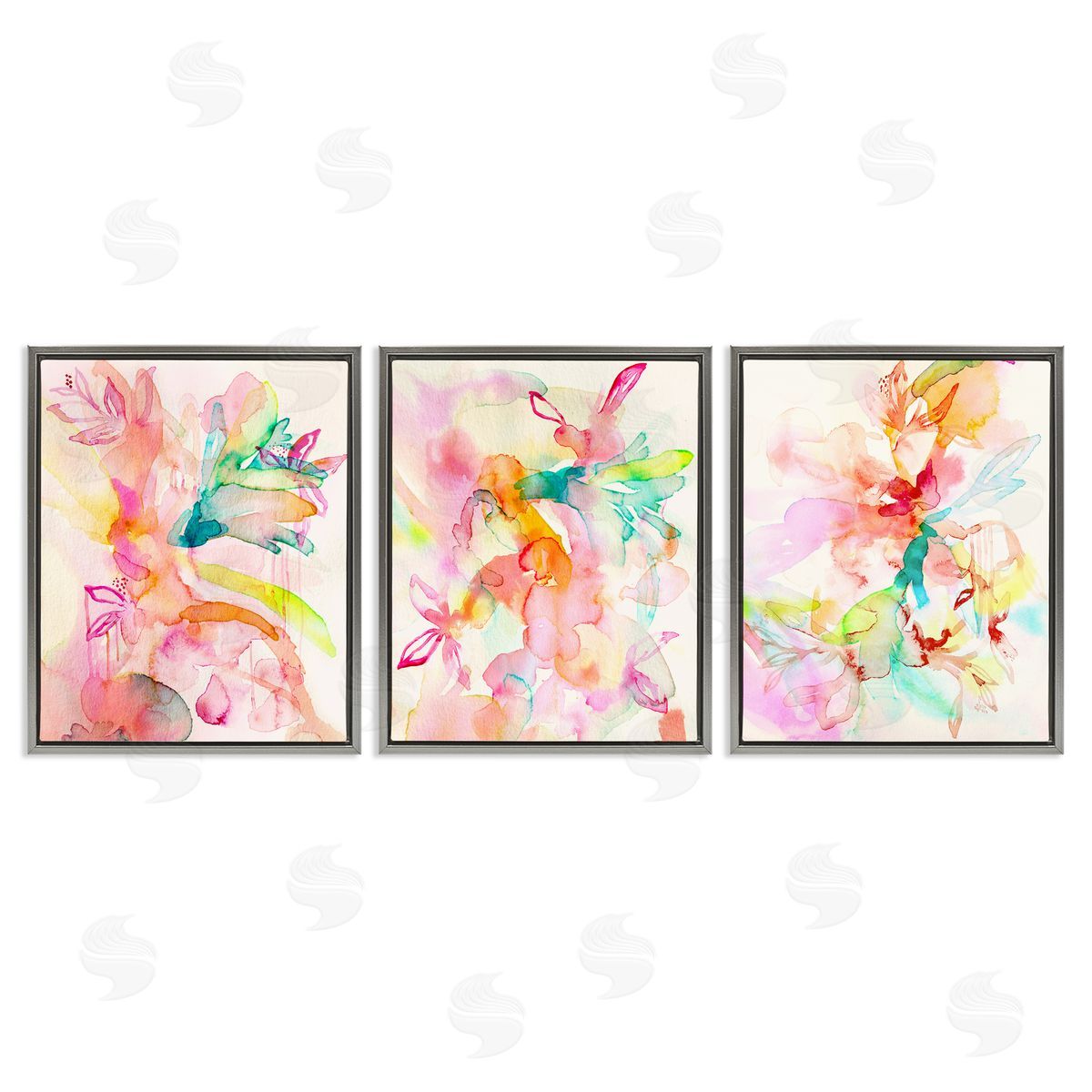 Abstract Florals & Paint Drip Grey Floating Frame Canvas Wall Art, Home Decor by Gemma Bardot