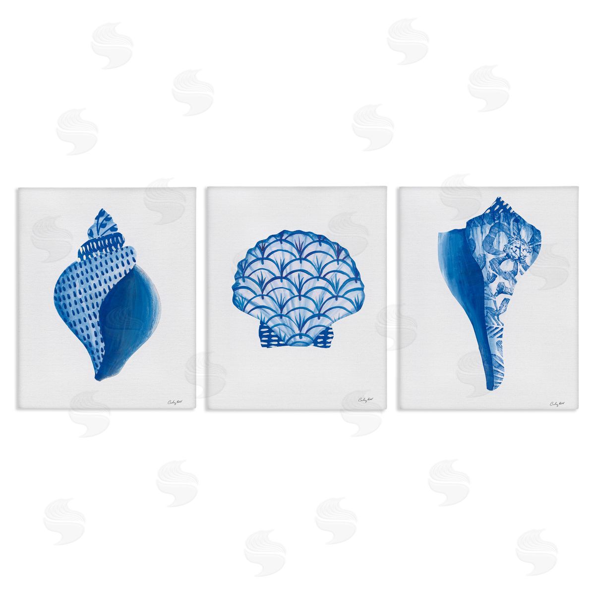 Courtney Prahl Blue Chinoiserie Seashells Canvas Wall Art Print