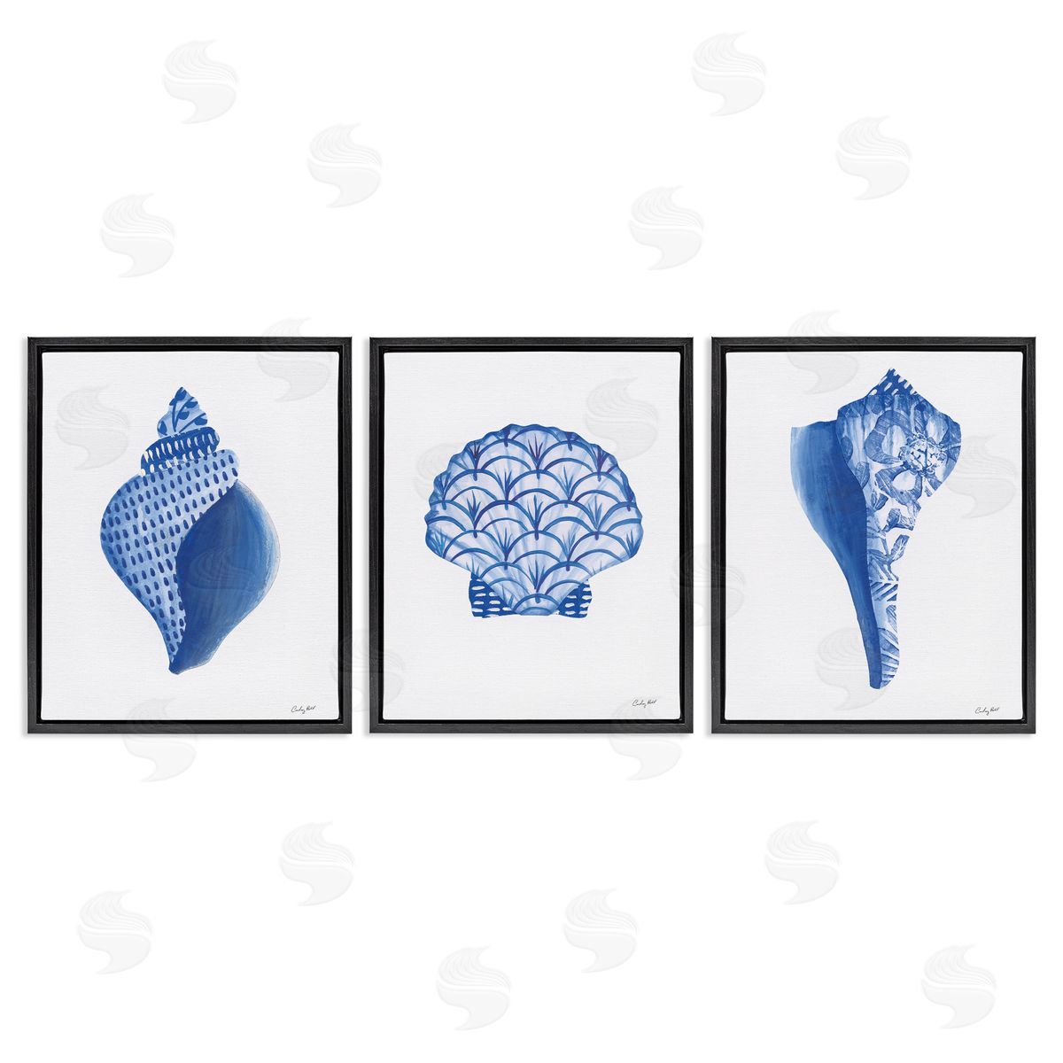 Courtney Prahl Blue Chinoiserie Seashells Canvas Wall Art Print