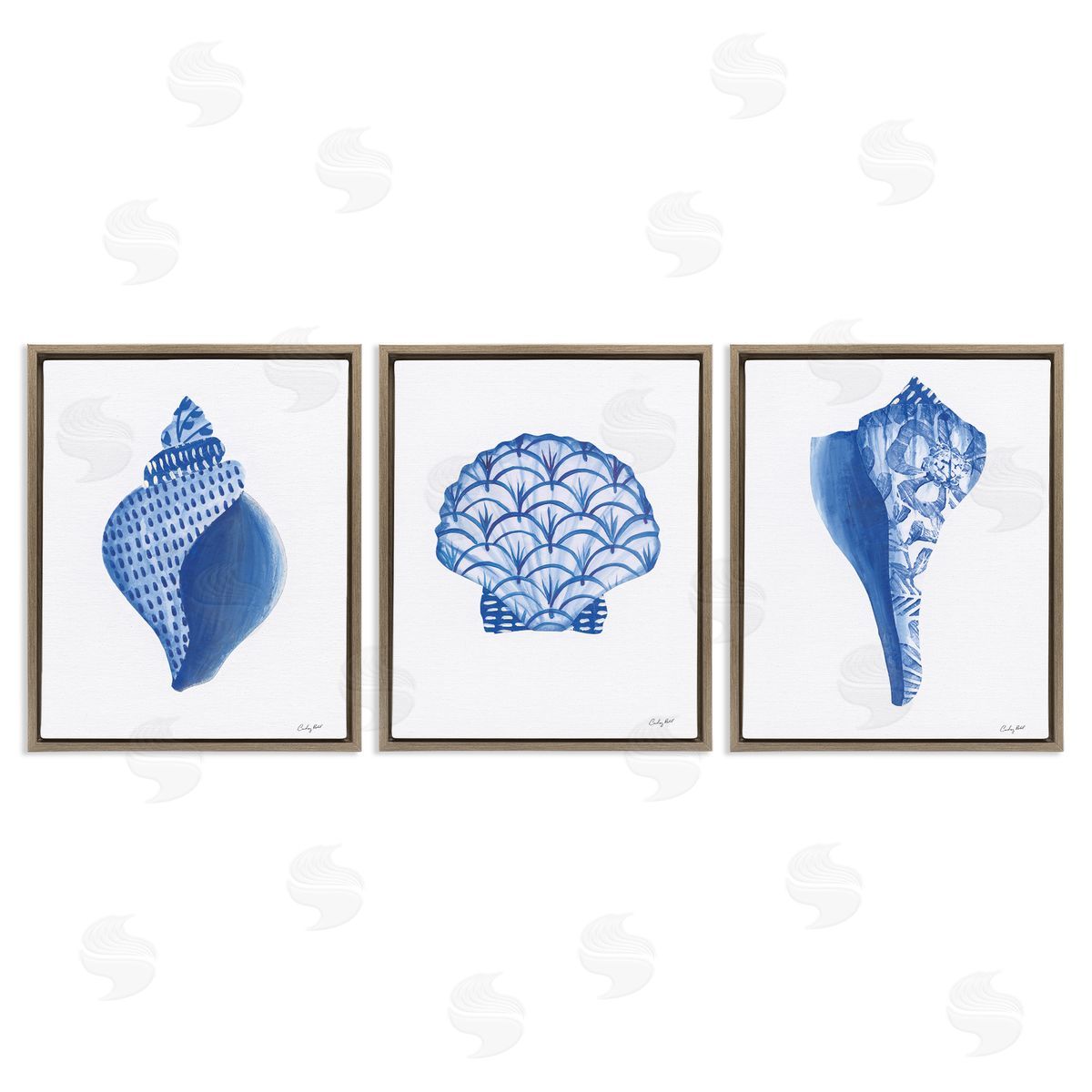 Courtney Prahl Blue Chinoiserie Seashells Canvas Wall Art Print